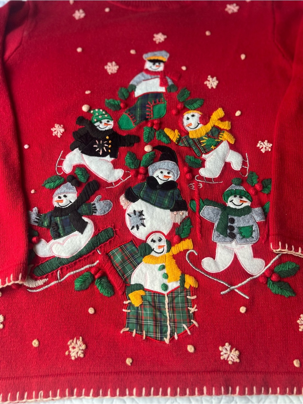 Vintage Red Holiday Snowmen Embroidered Sweater